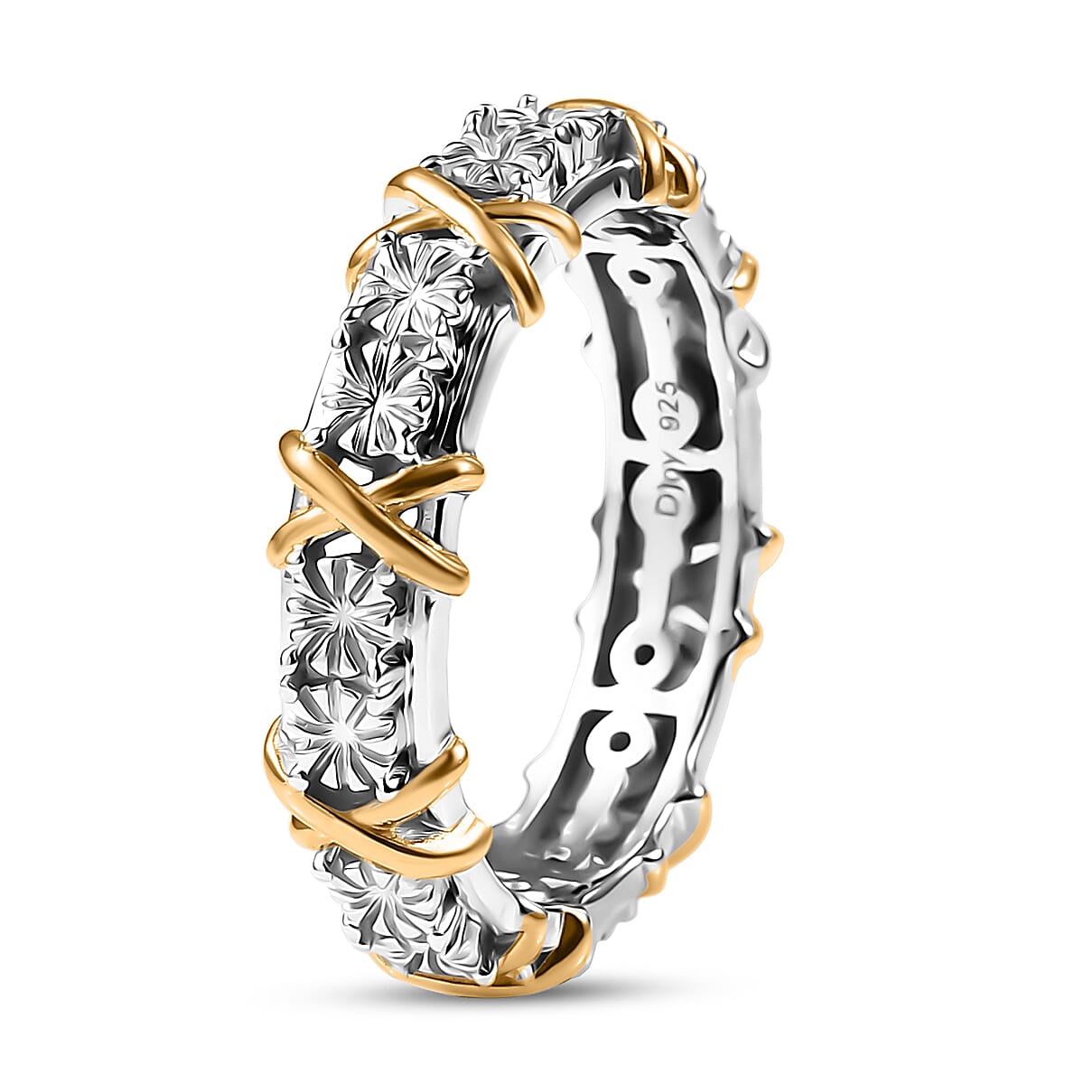 D'Joy XOXO Ring in 18K Vermeil YG and Rhodium Over Sterling Silver (Size 5.0) 3.97 Grams  image number 3