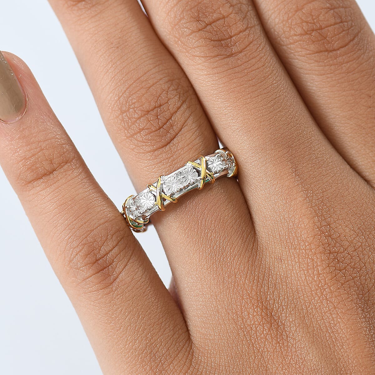 D'Joy XOXO Ring in 18K Vermeil YG and Rhodium Over Sterling Silver (Size 7.0) 3.97 Grams image number 2