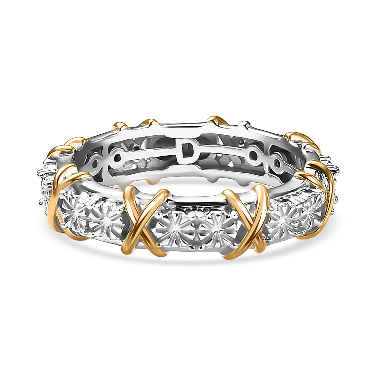 D'Joy XOXO Ring in 18K Vermeil YG and Rhodium Over Sterling Silver (Size 9.0) (3.97 Grams) image number 4