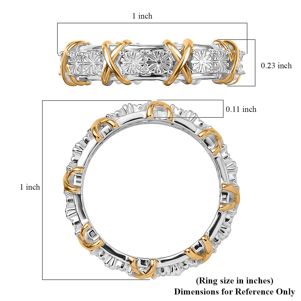 D'Joy XOXO Ring in 18K Vermeil YG and Rhodium Over Sterling Silver (Size 9.0) (3.97 Grams) image number 5
