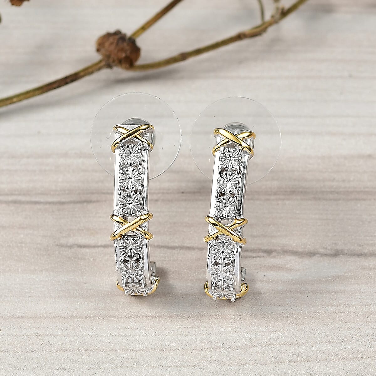 D'Joy XOXO Earrings in 18K Vermeil YG and Rhodium Over Sterling Silver 4.81 Grams image number 1