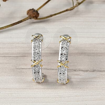 D'Joy XOXO Earrings in 18K Vermeil YG and Rhodium Over Sterling Silver 4.81 Grams