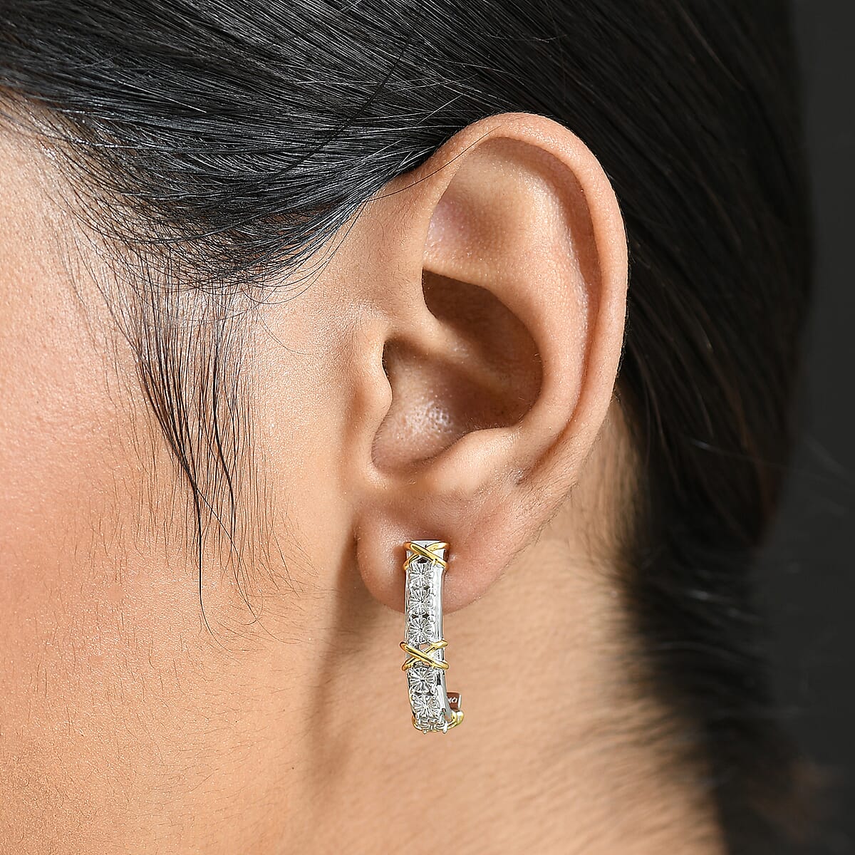 D'Joy XOXO Earrings in 18K Vermeil YG and Rhodium Over Sterling Silver 4.81 Grams image number 2