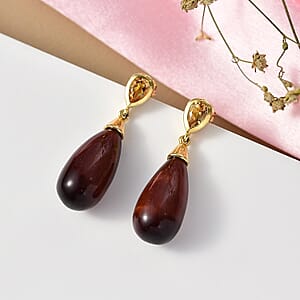 EverTrue Red Tiger Eye and Brazilan Citrine 28.40 ctw Earrings in 18K YG Plated and ION Plated YG Stainless Steel