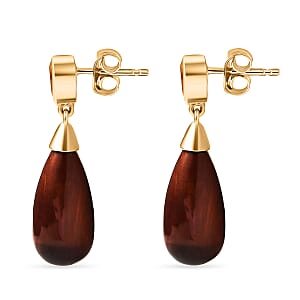 EverTrue Red Tiger Eye and Brazilan Citrine 28.40 ctw Earrings in 18K YG Plated and ION Plated YG Stainless Steel