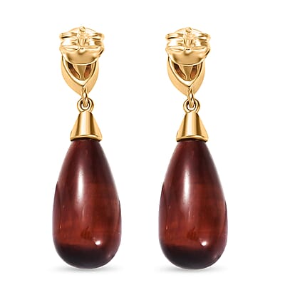 EverTrue Red Tiger Eye and Brazilan Citrine 28.40 ctw Earrings in 18K YG Plated and ION Plated YG Stainless Steel