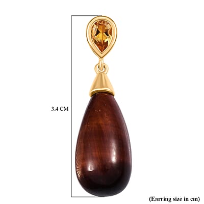EverTrue Red Tiger Eye and Brazilan Citrine 28.40 ctw Earrings in 18K YG Plated and ION Plated YG Stainless Steel