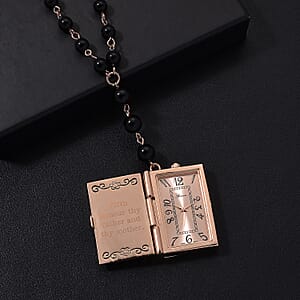 Genoa Black Obsidian 145.00 ctw Japanese Movement Bible Pocket Watch with Chain 36 Inches in Black Silvertone