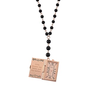 Genoa Black Obsidian 145.00 ctw Japanese Movement Bible Pocket Watch with Chain 36 Inches in Black Silvertone