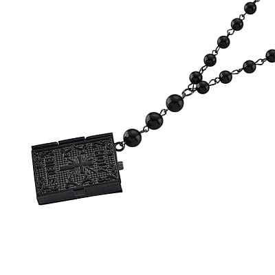 Genoa Black Obsidian 145.00 ctw Japanese Movement Bible Pocket Watch with Chain 36 Inches in Black Silvertone