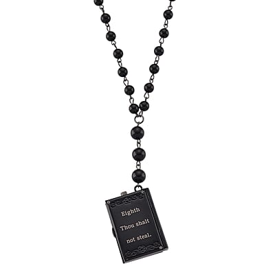 Genoa Black Obsidian 145.00 ctw Japanese Movement Bible Pocket Watch with Chain 36 Inches in Black Silvertone