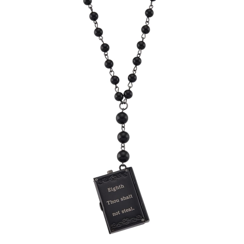 Genoa Black Obsidian 145.00 ctw Japanese Movement Bible Pocket Watch with Chain 36 Inches in Black Silvertone