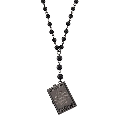 Genoa Black Obsidian 145.00 ctw Japanese Movement Bible Pocket Watch with Chain 36 Inches in Aged Black Silvertone
