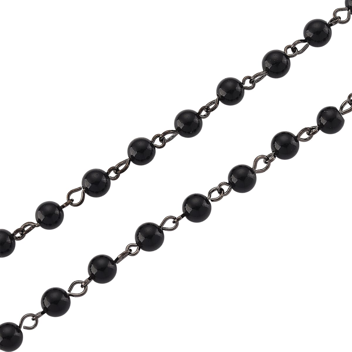 Genoa Black Obsidian 145.00 ctw Japanese Movement Bible Pocket Watch with Chain 36 Inches in Aged Black Silvertone image number 6