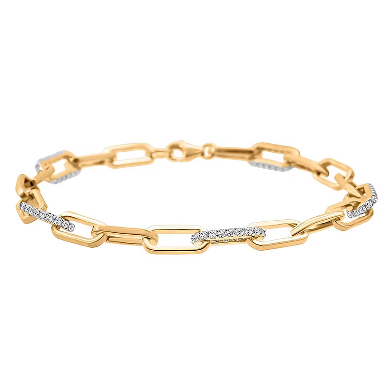 Luxuriant Lab Grown Diamond G-H SI 1.00 ctw Paper Clip Chain Bracelet in 18K Vermeil Yellow Gold Over Sterling Silver (6.50 In)