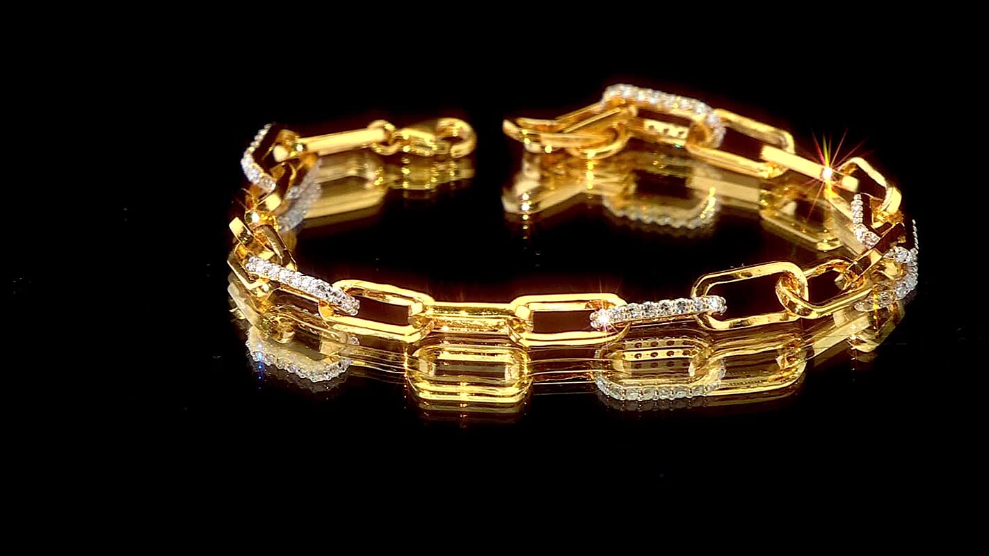 Luxuriant Lab Grown Diamond G-H SI 1.00 ctw Paper Clip Chain Bracelet in 18K Vermeil Yellow Gold Over Sterling Silver (6.50 In)
