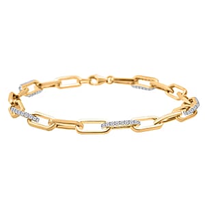 Luxuriant Lab Grown Diamond G-H SI 1.00 ctw Paper Clip Chain Bracelet in 18K Vermeil Yellow Gold Over Sterling Silver (7.25 In)