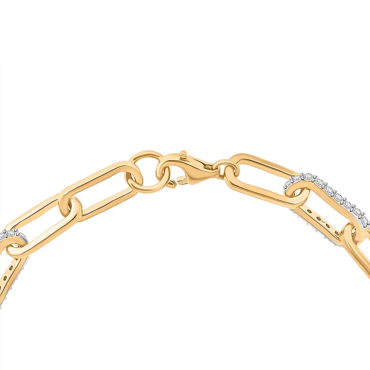 Luxuriant Lab Grown Diamond G-H SI 1.00 ctw Paper Clip Chain Bracelet in 18K Vermeil Yellow Gold Over Sterling Silver (7.25 In) image number 7