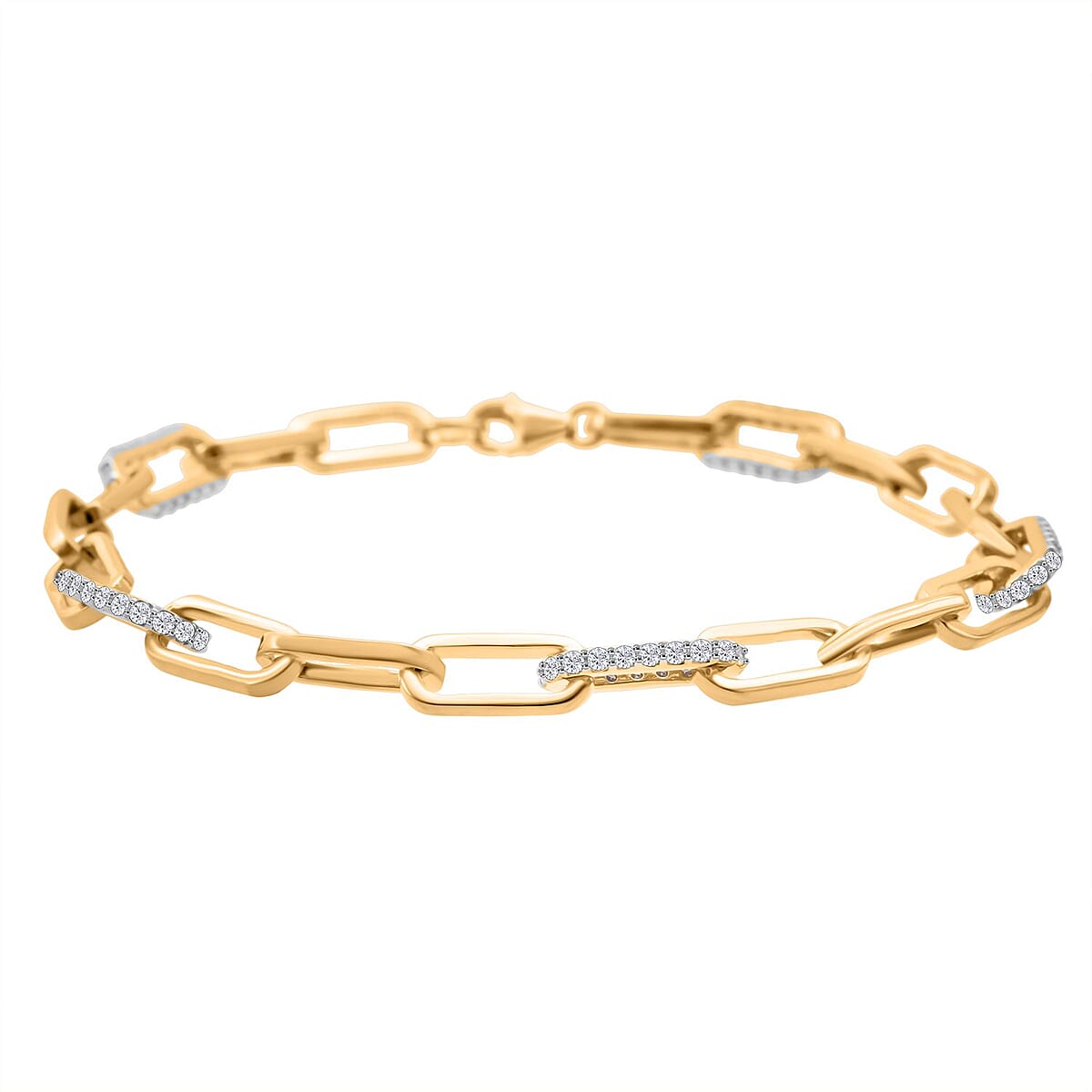 Luxuriant Lab Grown Diamond G-H SI 1.00 ctw Paper Clip Chain Bracelet in 18K Vermeil Yellow Gold Over Sterling Silver (8.00 In) image number 0