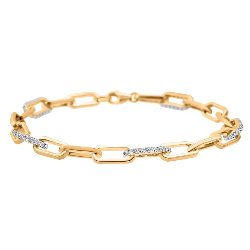 Luxuriant Lab Grown Diamond G-H SI 1.00 ctw Paper Clip Chain Bracelet in 18K Vermeil Yellow Gold Over Sterling Silver (8.00 In)
