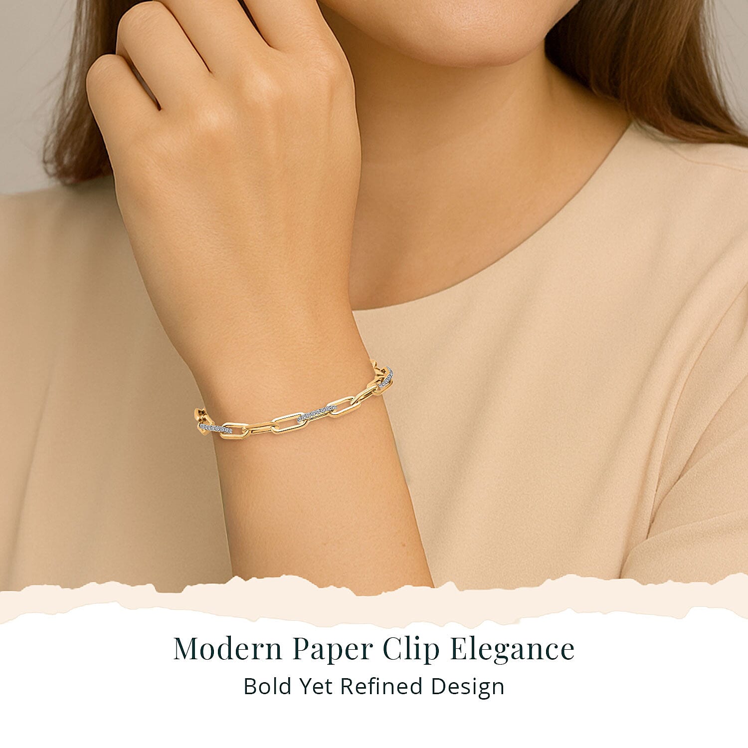 Luxuriant Lab Grown Diamond G-H SI 1.00 ctw Paper Clip Chain Bracelet in 18K Vermeil Yellow Gold Over Sterling Silver (8.00 In)