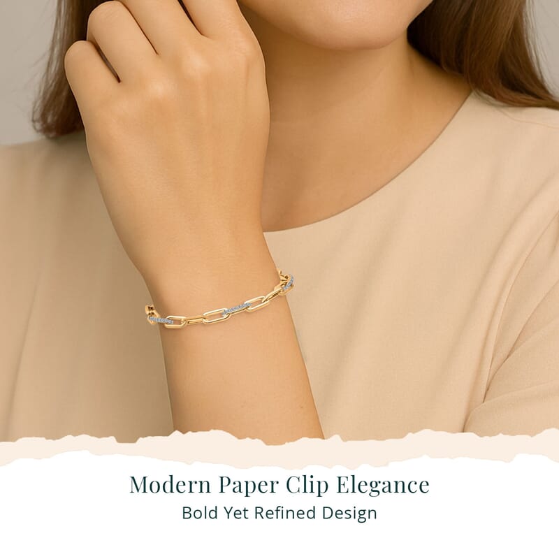 Luxuriant Lab Grown Diamond G-H SI 1.00 ctw Paper Clip Chain Bracelet in 18K Vermeil Yellow Gold Over Sterling Silver (8.00 In)