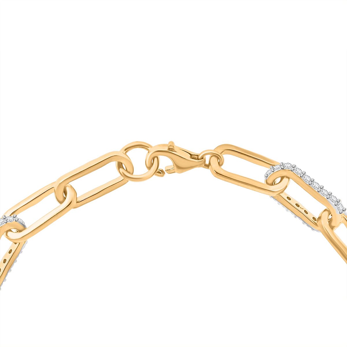 Luxuriant Lab Grown Diamond G-H SI 1.00 ctw Paper Clip Chain Bracelet in 18K Vermeil Yellow Gold Over Sterling Silver (8.00 In) image number 3