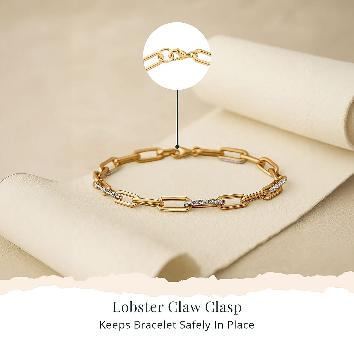 Luxuriant Lab Grown Diamond G-H SI 1.00 ctw Paper Clip Chain Bracelet in 18K Vermeil Yellow Gold Over Sterling Silver (8.00 In) image number 5