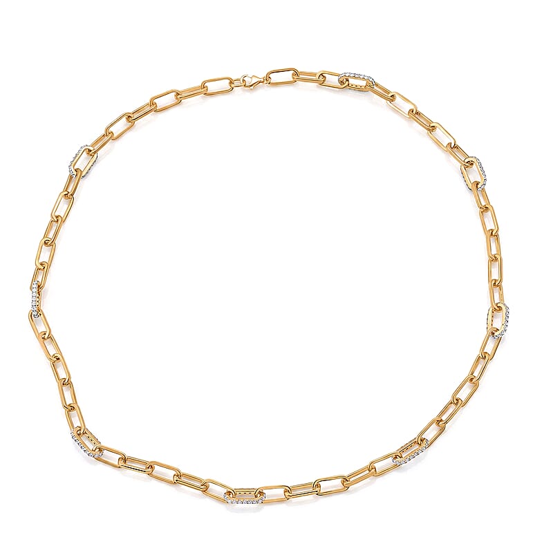 Luxuriant Lab Grown Diamond G-H SI 2.10 ctw Paper Clip Chain Necklace in 18K Vermeil Yellow Gold Over Sterling Silver 18 Inches