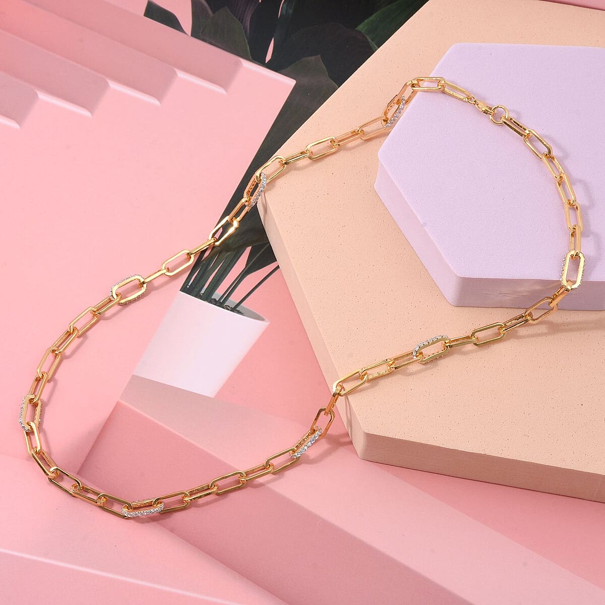 Luxuriant Lab Grown Diamond G-H SI 2.10 ctw Paper Clip Chain Necklace in 18K Vermeil Yellow Gold Over Sterling Silver 18 Inches image number 1