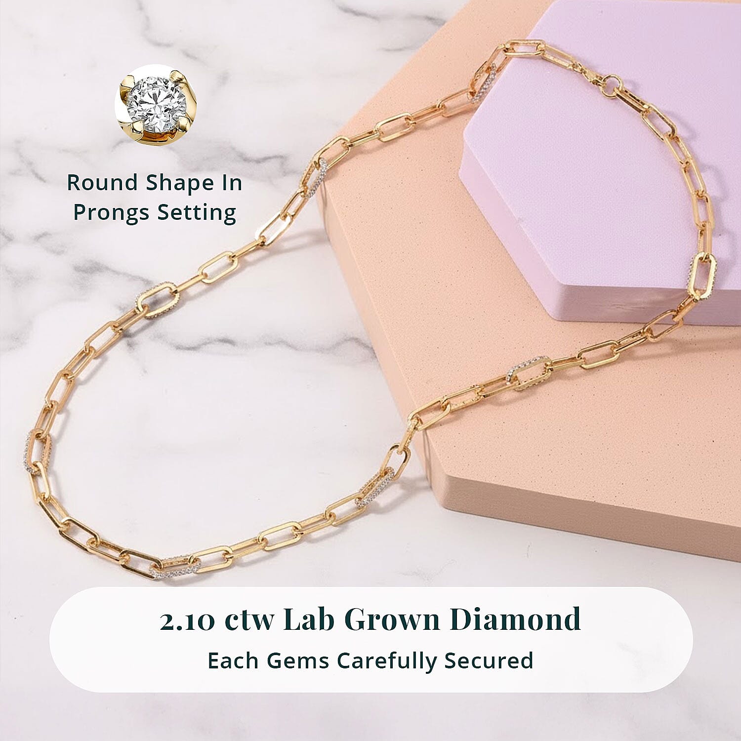 Luxuriant Lab Grown Diamond G-H SI 2.10 ctw Paper Clip Chain Necklace in 18K Vermeil Yellow Gold Over Sterling Silver 18 Inches