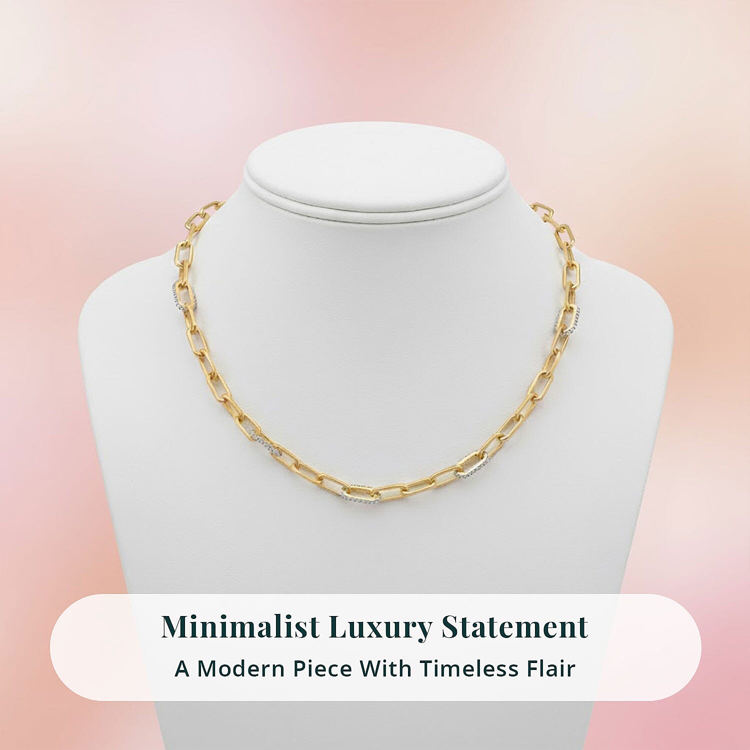 Luxuriant Lab Grown Diamond G-H SI 2.10 ctw Paper Clip Chain Necklace in 18K Vermeil Yellow Gold Over Sterling Silver 18 Inches