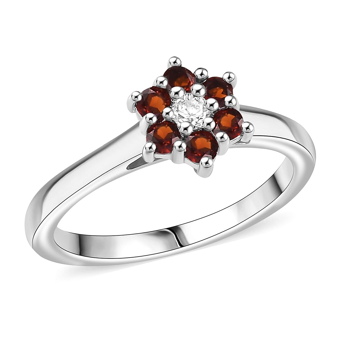 D'Joy Mozambique Garnet and White Zircon 0.40 ctw Ring in Rhodium Over Sterling Silver (Size 6.0) image number 0