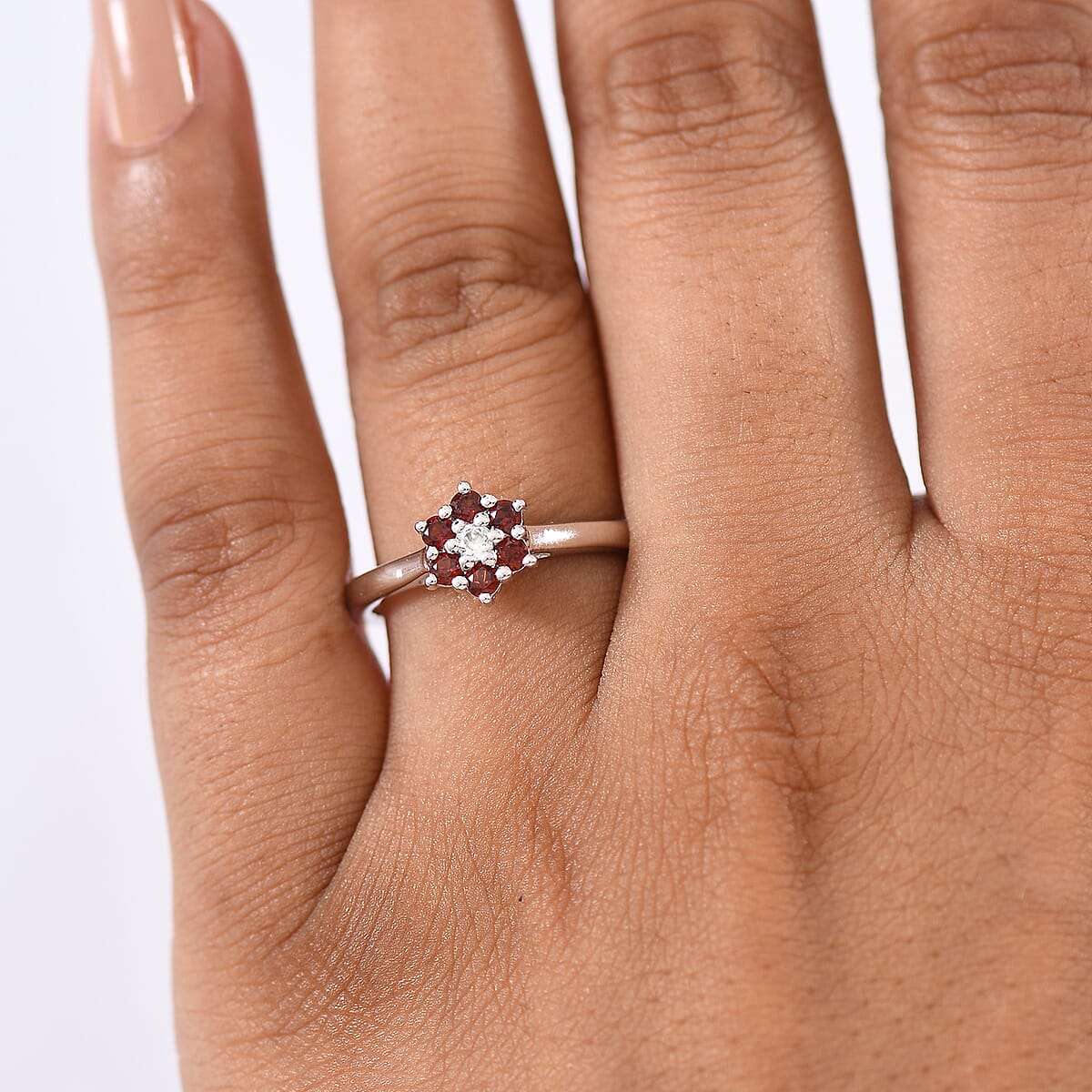 D'Joy Mozambique Garnet and White Zircon 0.40 ctw Ring in Rhodium Over Sterling Silver (Size 6.0) image number 2