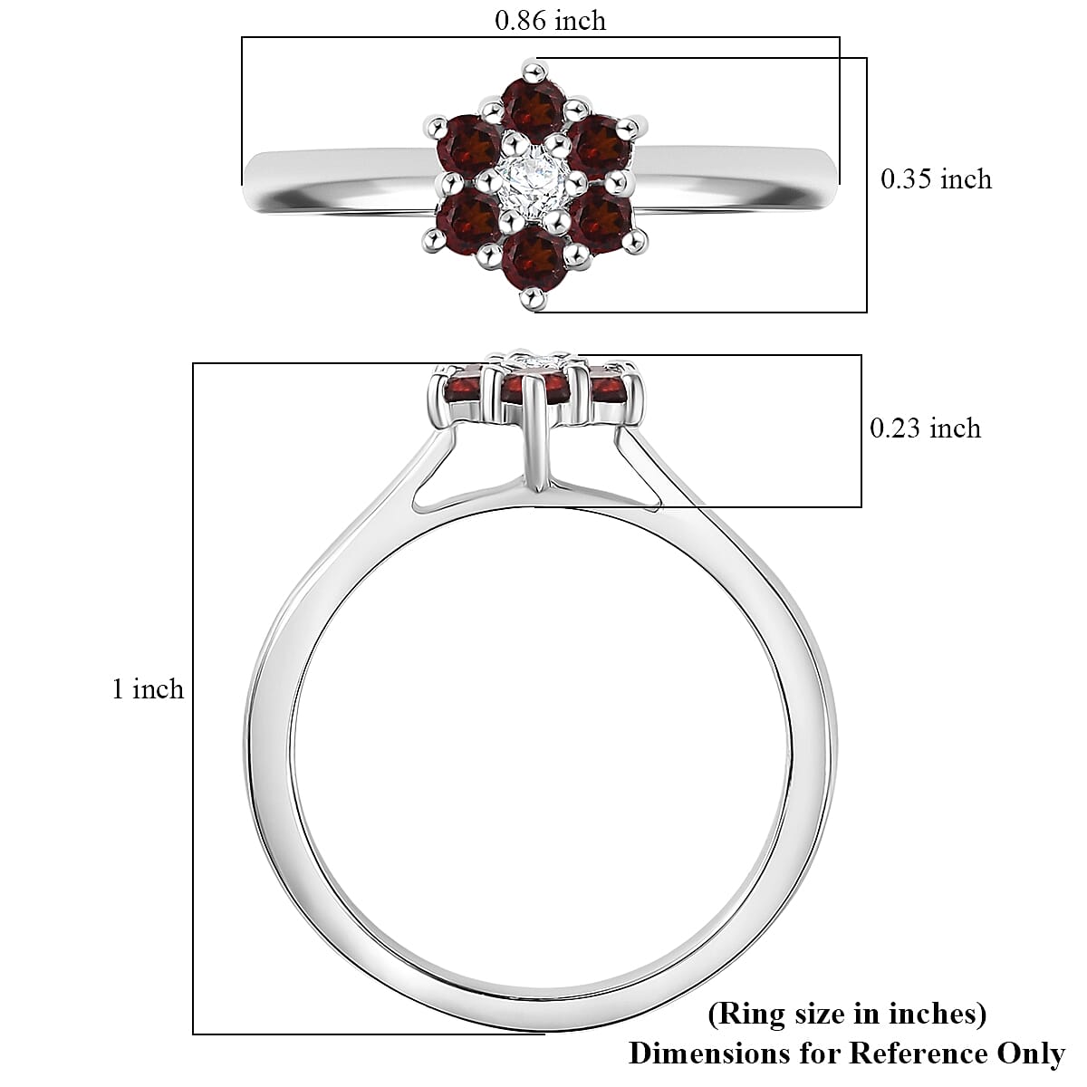 D'Joy Mozambique Garnet and White Zircon 0.40 ctw Ring in Rhodium Over Sterling Silver (Size 6.0) image number 5
