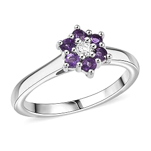 D'Joy African Amethyst and White Zircon 0.35 ctw Ring in Rhodium Over Sterling Silver (Size 6.0)