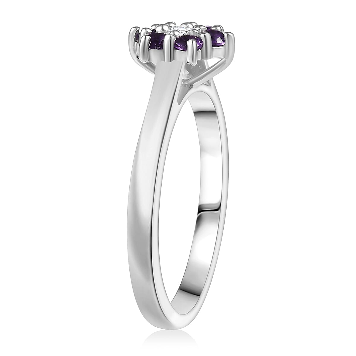D'Joy African Amethyst and White Zircon 0.35 ctw Ring in Rhodium Over Sterling Silver (Size 6.0) image number 3