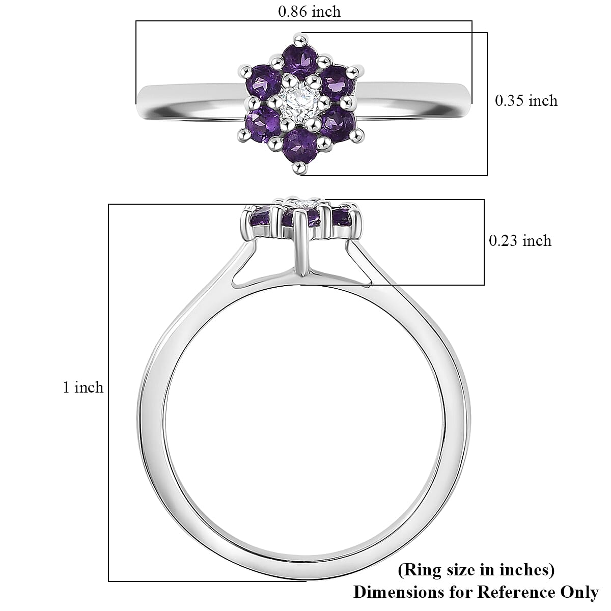 D'Joy African Amethyst and White Zircon 0.35 ctw Ring in Rhodium Over Sterling Silver (Size 6.0) image number 5