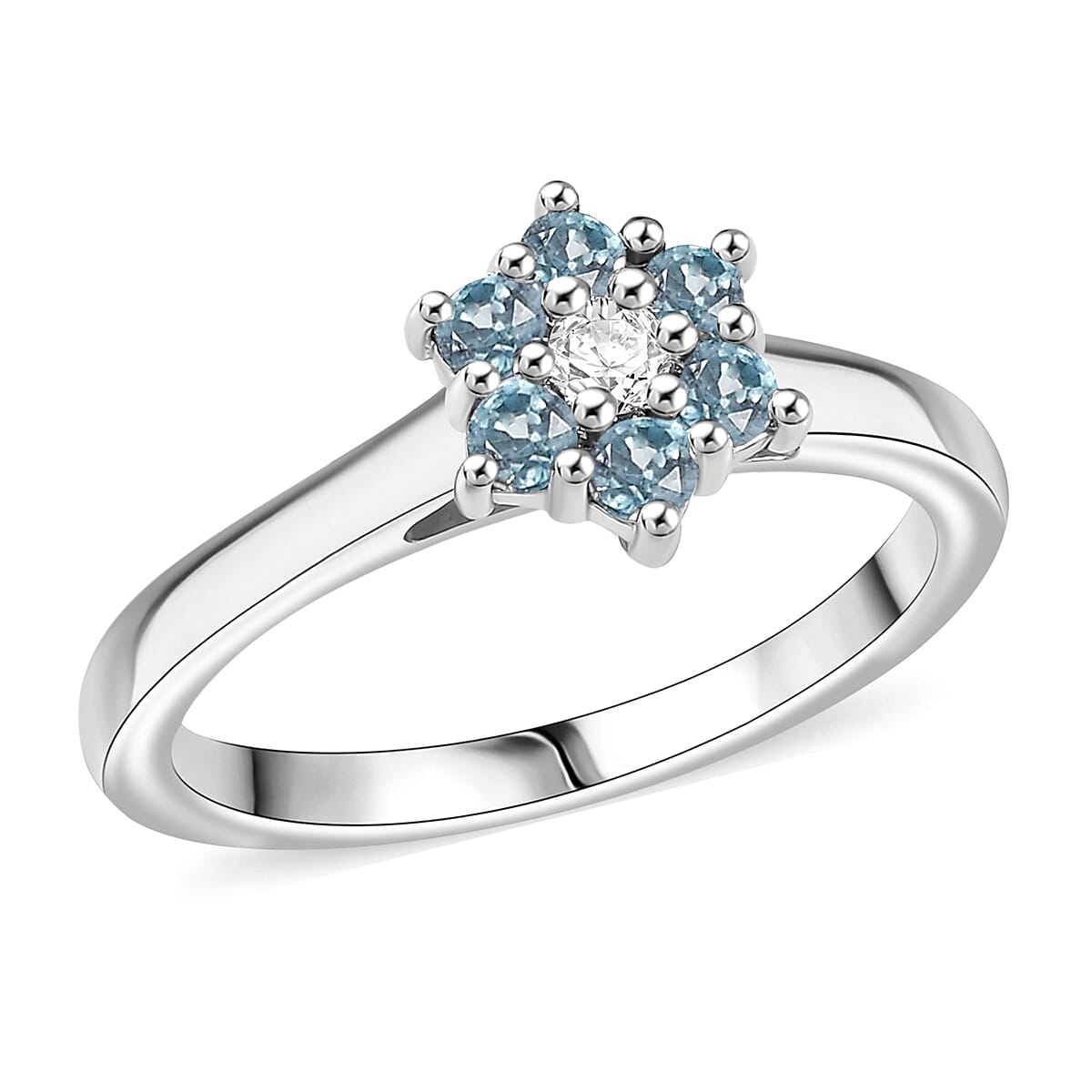 D'Joy Cambodian Blue Zircon and White Zircon 0.60 ctw Ring in Rhodium Over Sterling Silver (Size 6.0) image number 0