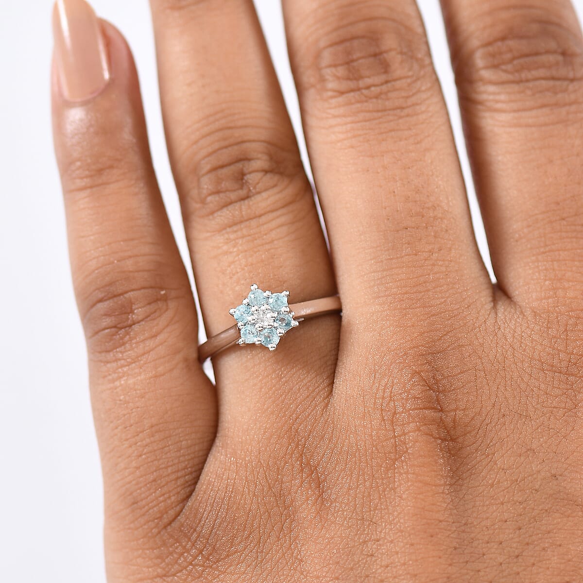 D'Joy Cambodian Blue Zircon and White Zircon 0.60 ctw Ring in Rhodium Over Sterling Silver (Size 6.0) image number 2