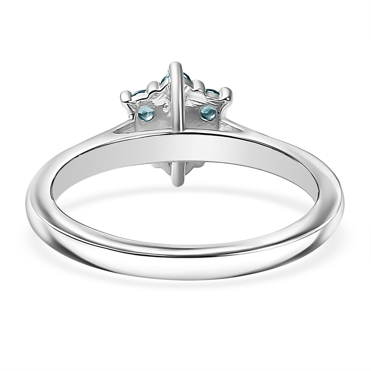 D'Joy Cambodian Blue Zircon and White Zircon 0.60 ctw Ring in Rhodium Over Sterling Silver (Size 6.0) image number 4