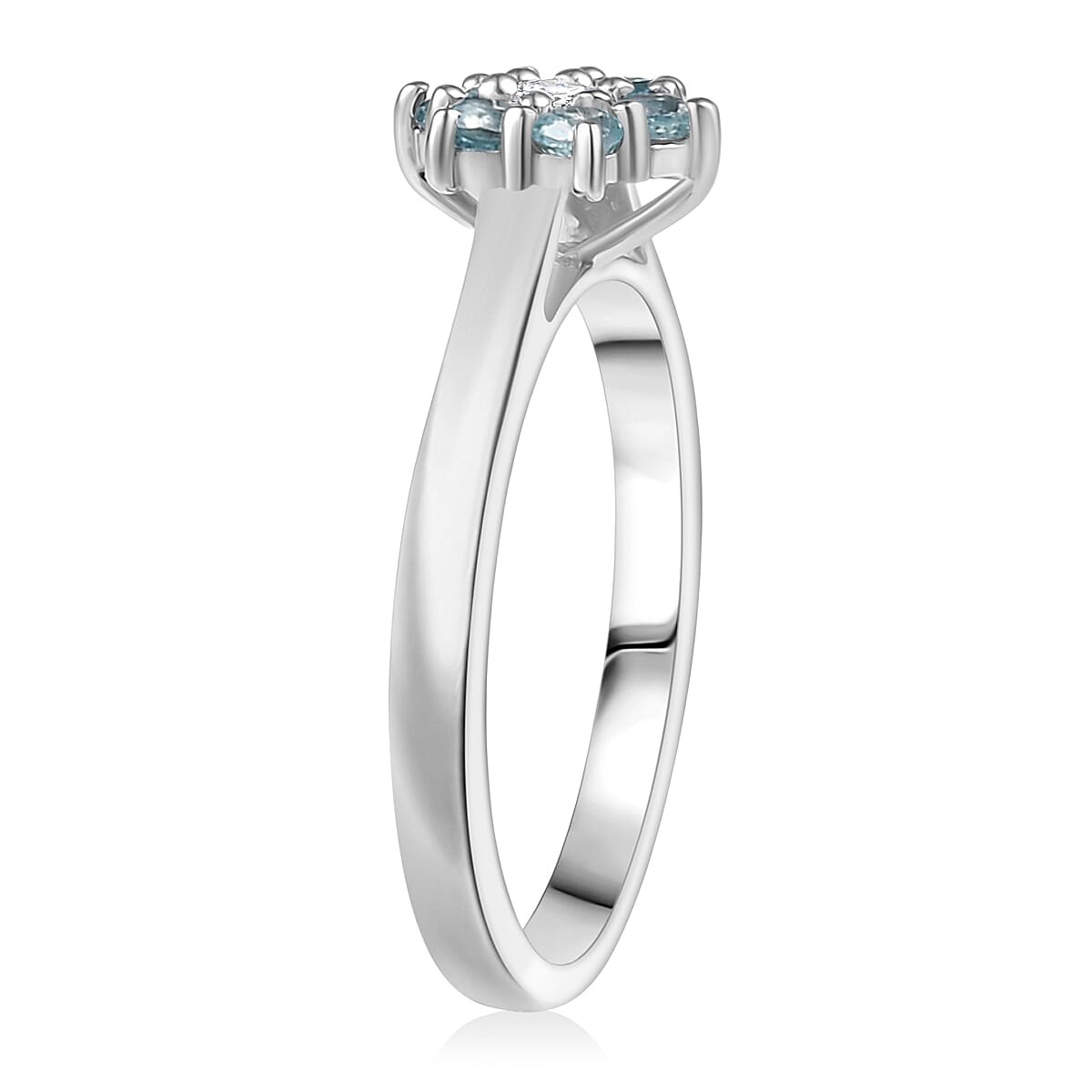 D'Joy Cambodian Blue Zircon and White Zircon 0.60 ctw Ring in Rhodium Over Sterling Silver (Size 8.0) image number 3