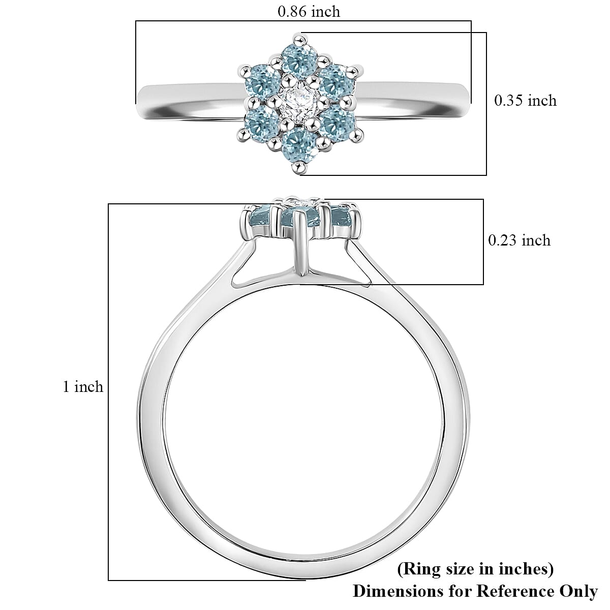 D'Joy Cambodian Blue Zircon and White Zircon 0.60 ctw Ring in Rhodium Over Sterling Silver (Size 8.0) image number 5