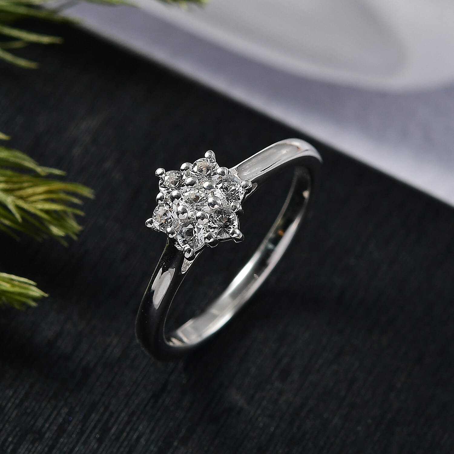 D'Joy White Topaz and White Zircon 0.45 ctw Ring in Rhodium Over Sterling Silver (Size 7.0)