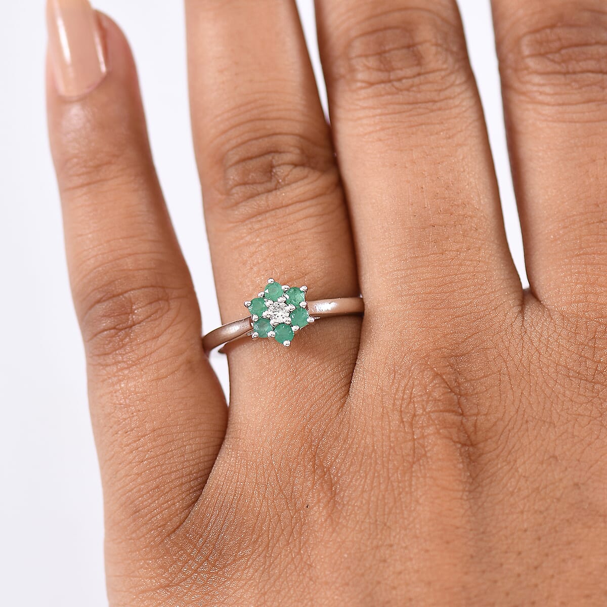 D'Joy Socoto Emerald, White Zircon Ring in Rhodium Over Sterling Silver (Size 6.0) 0.40 ctw image number 2