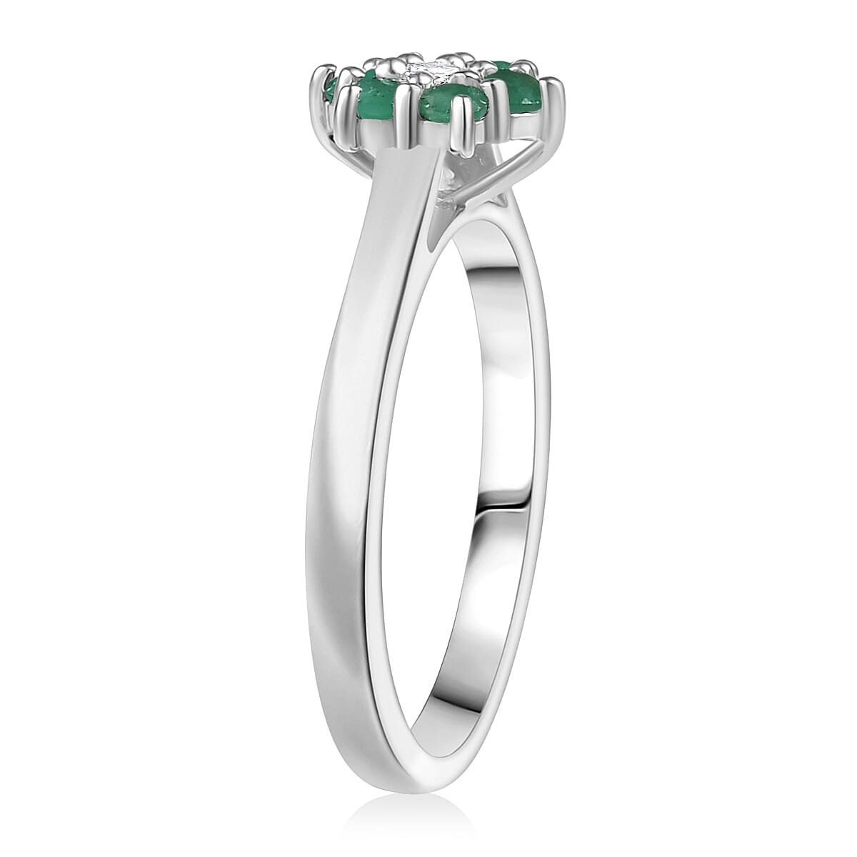 D'Joy Socoto Emerald, White Zircon Ring in Rhodium Over Sterling Silver (Size 6.0) 0.40 ctw image number 3