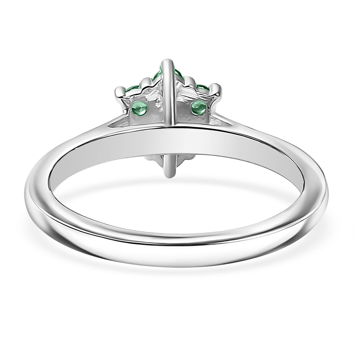 D'Joy Socoto Emerald, White Zircon Ring in Rhodium Over Sterling Silver (Size 6.0) 0.40 ctw image number 4