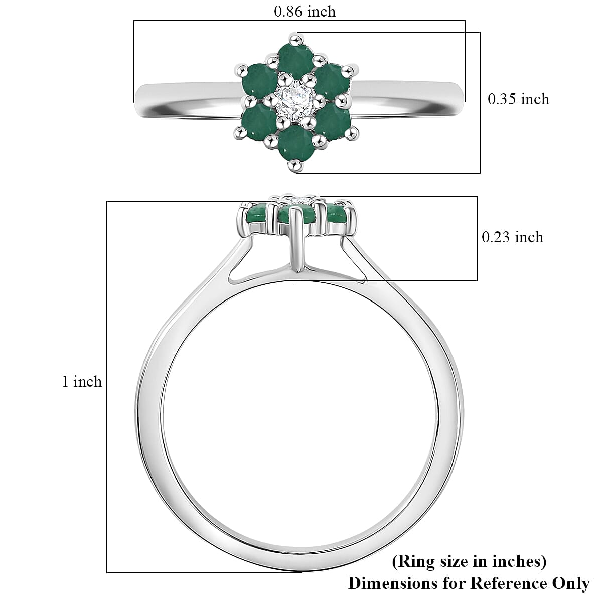 D'Joy Socoto Emerald, White Zircon Ring in Rhodium Over Sterling Silver (Size 6.0) 0.40 ctw image number 5