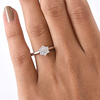 D'Joy Rainbow Moonstone, White Zircon Ring in Rhodium Over Sterling Silver (Size 6.0) 0.40 ctw