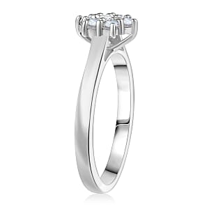 D'Joy Rainbow Moonstone, White Zircon Ring in Rhodium Over Sterling Silver (Size 6.0) 0.40 ctw